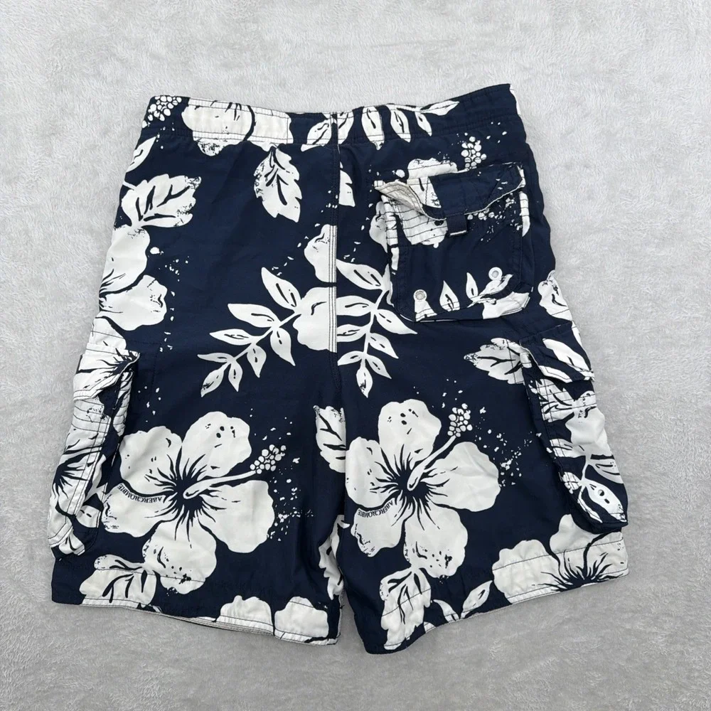VTG Y2K Abercrombie Tugger Board Shorts Mens M Blue All Over Floral Cargo Swim